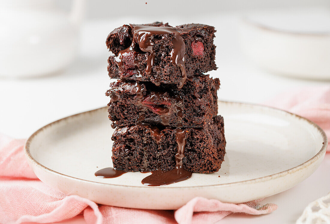 Vegan chocolate brownies with cherries