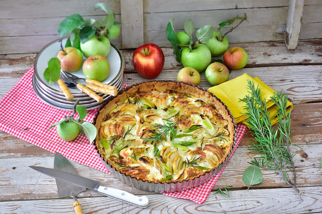 Apple puff pastry tart with rosemary