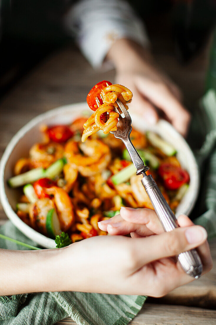 Pasta with mushrooms and courgette