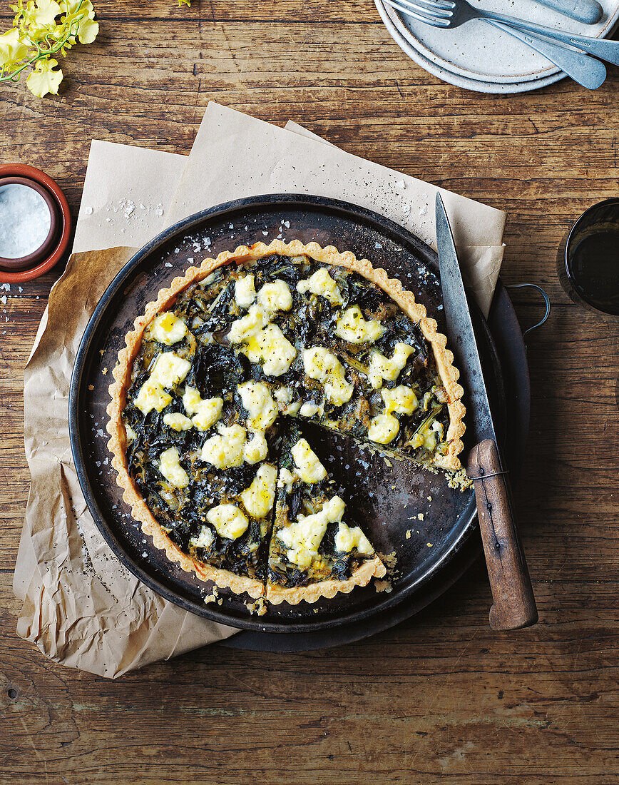 Leek and chard tart with feta