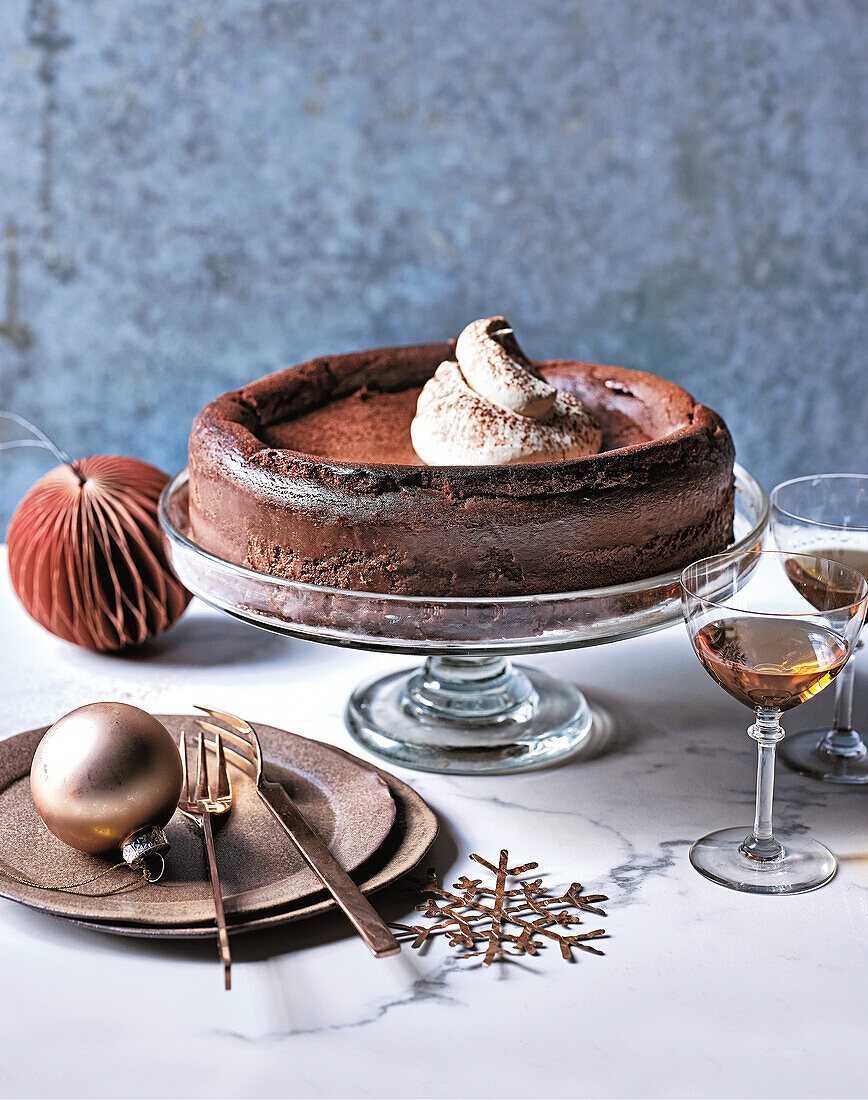 Basque chocolate cheesecake with whipped cream