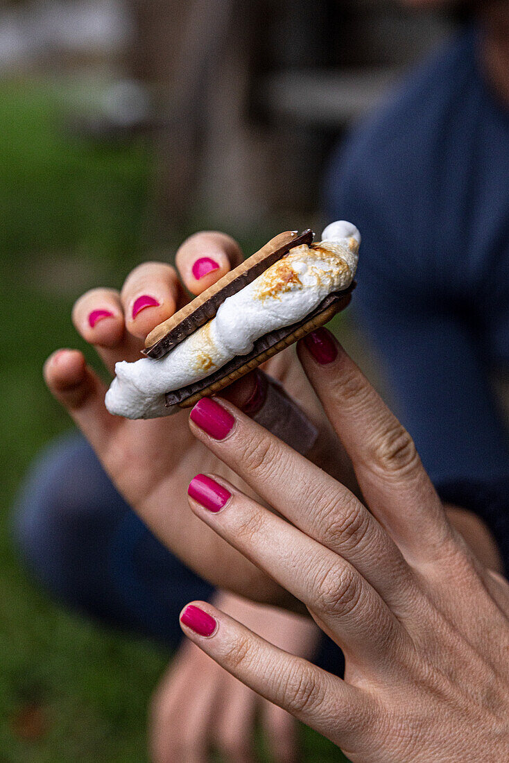 S'mores with melted marshmallow and chocolate