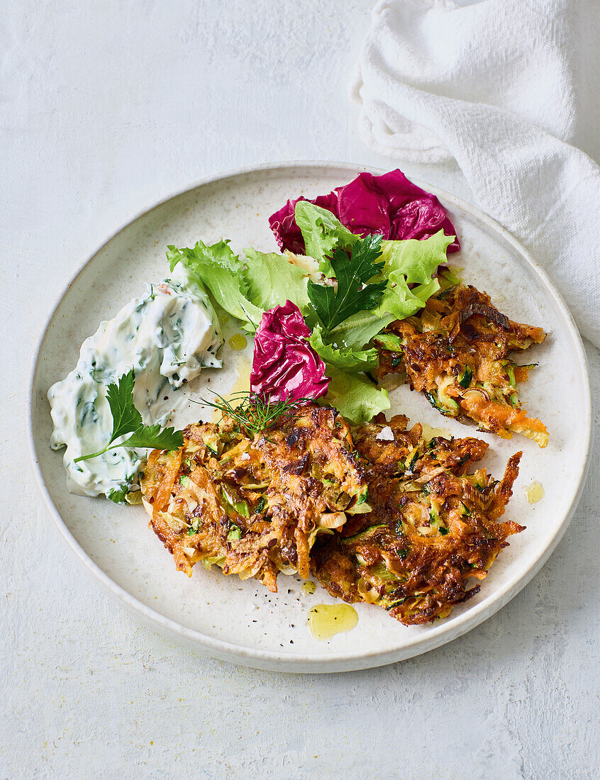 Vegetable rosti with herb dip