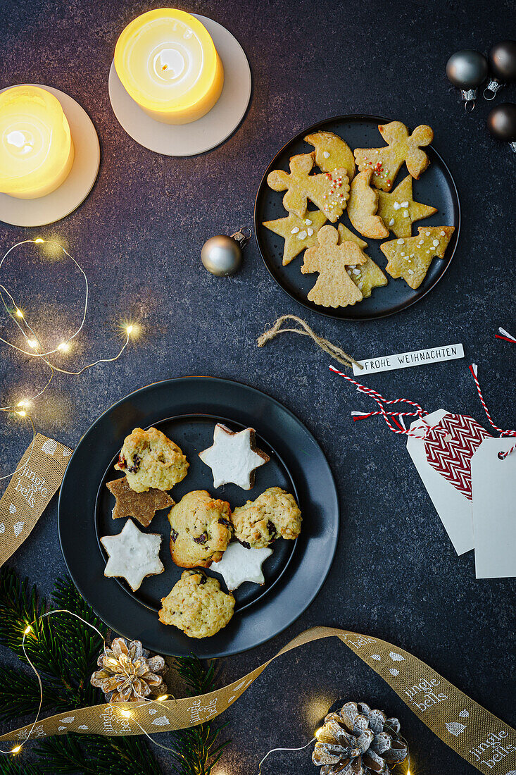 Christmas biscuits in the shape of stars and angels