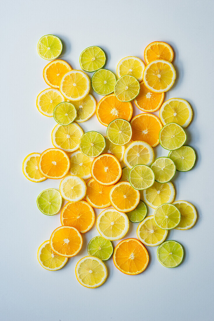 Lemon, orange and lime slices from above