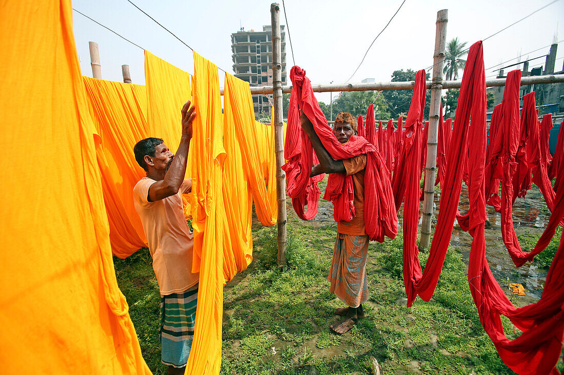 Fabric drying at dyeing factory, Bangladesh