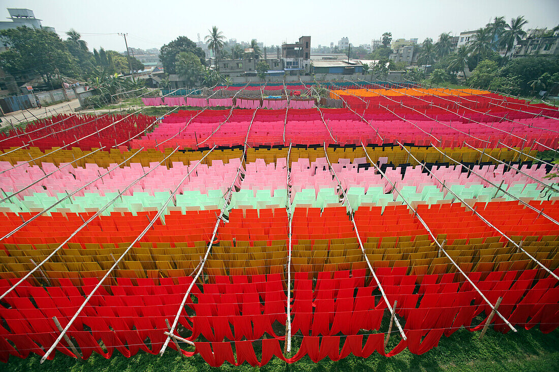 Fabric drying at dyeing factory, Bangladesh