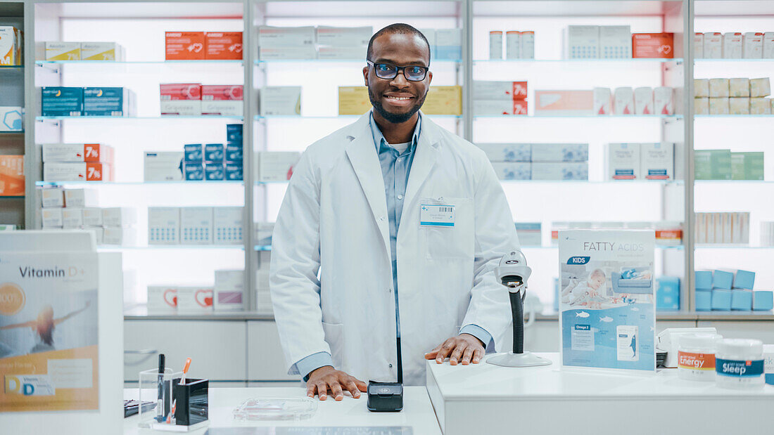 Female customer at pharmacy checkout