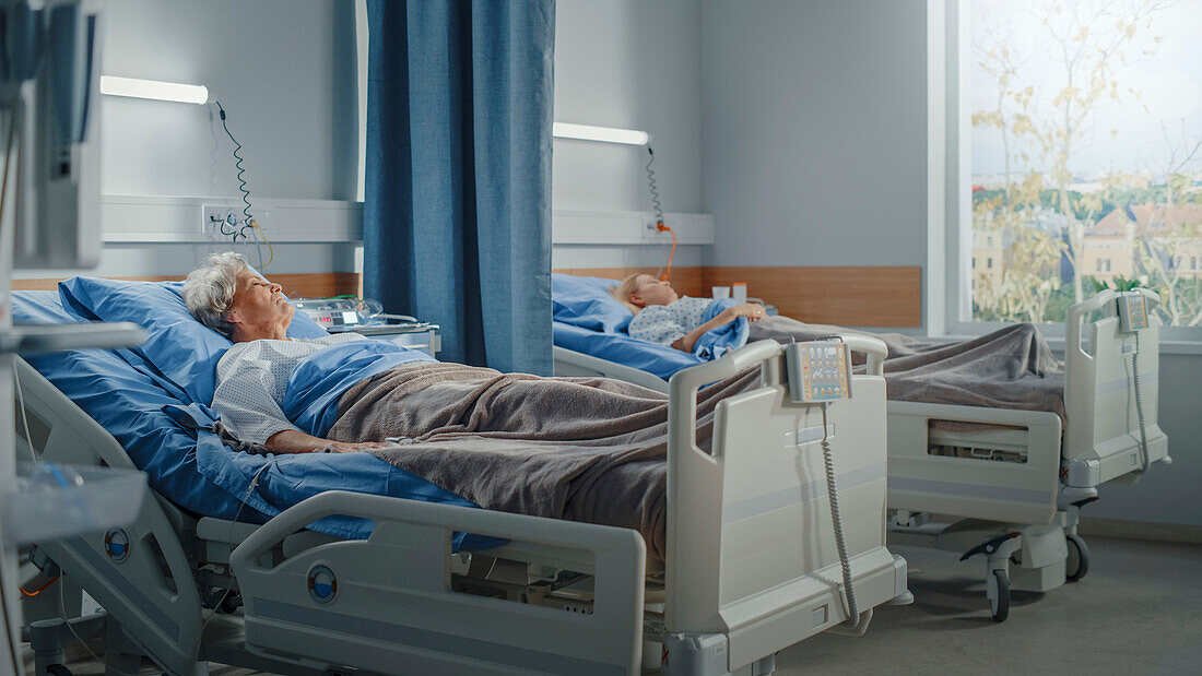 Patients recovering in hospital beds