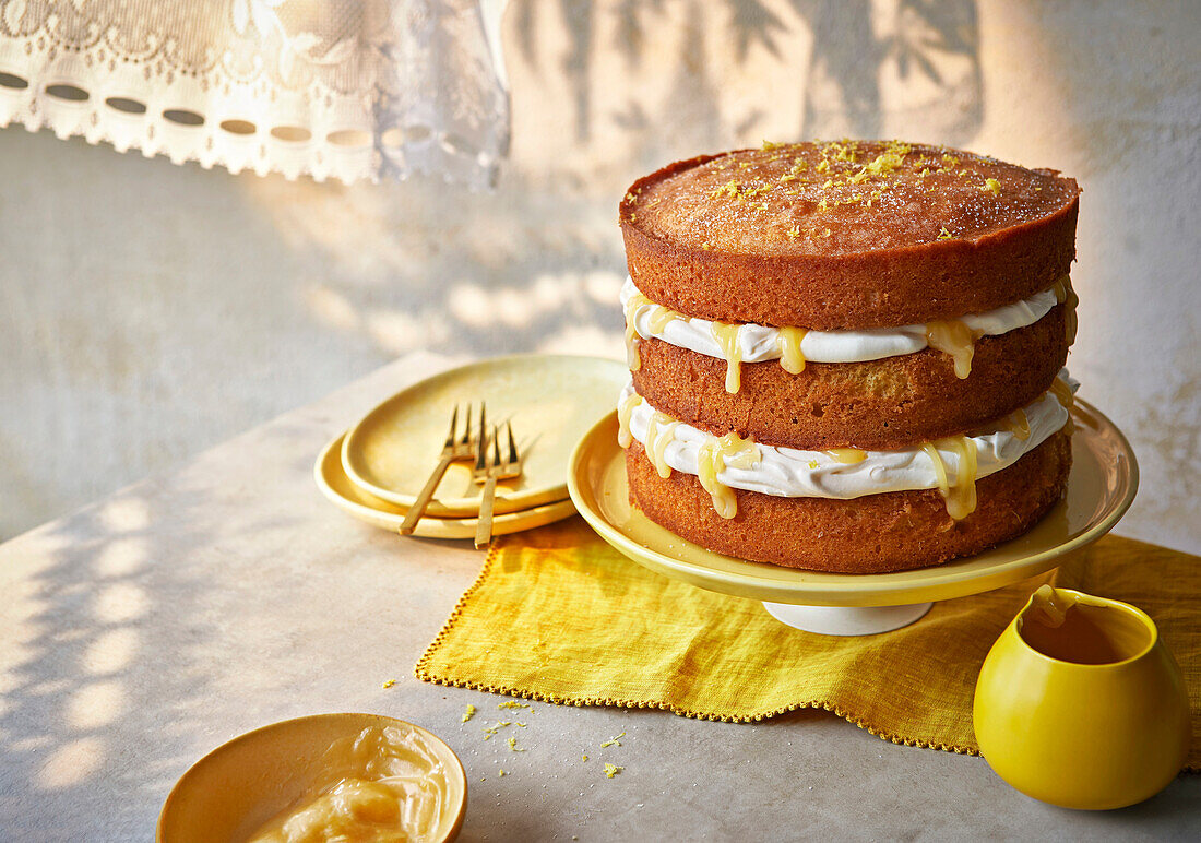 Lemon sponge cake with lemon glaze