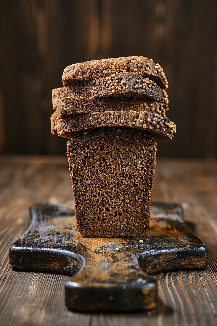 Fresh rye bread on a wooden board