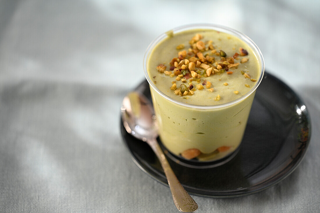 Pistachio tiramisu in a jar