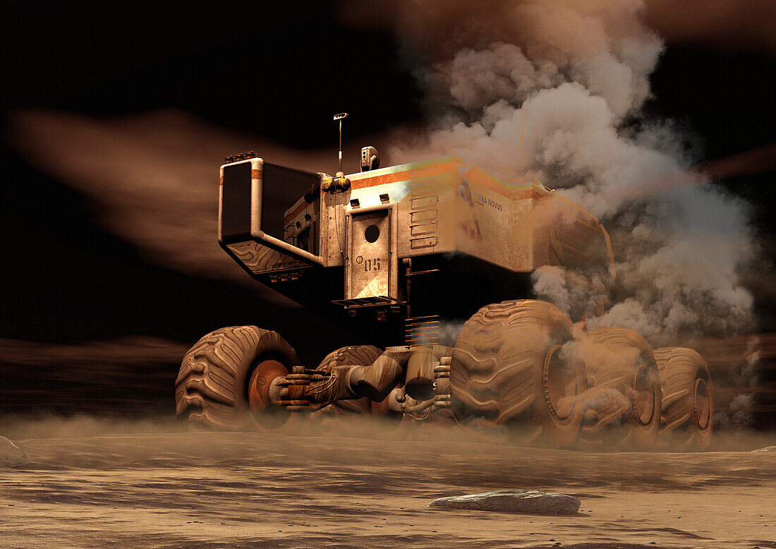 Industrial digger on Mars, illustration