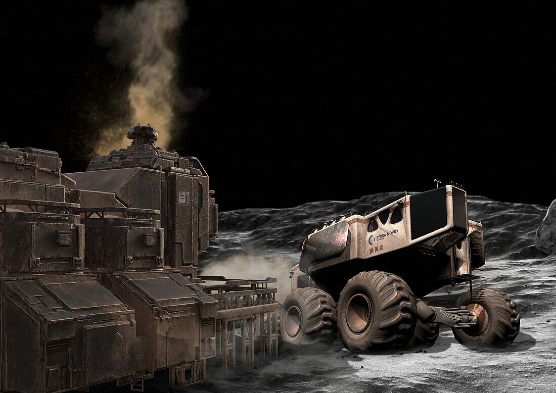 Industrial mining on Moon, illustration