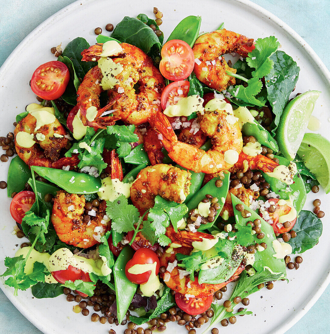 Prawn and lentil salad with turmeric and coriander