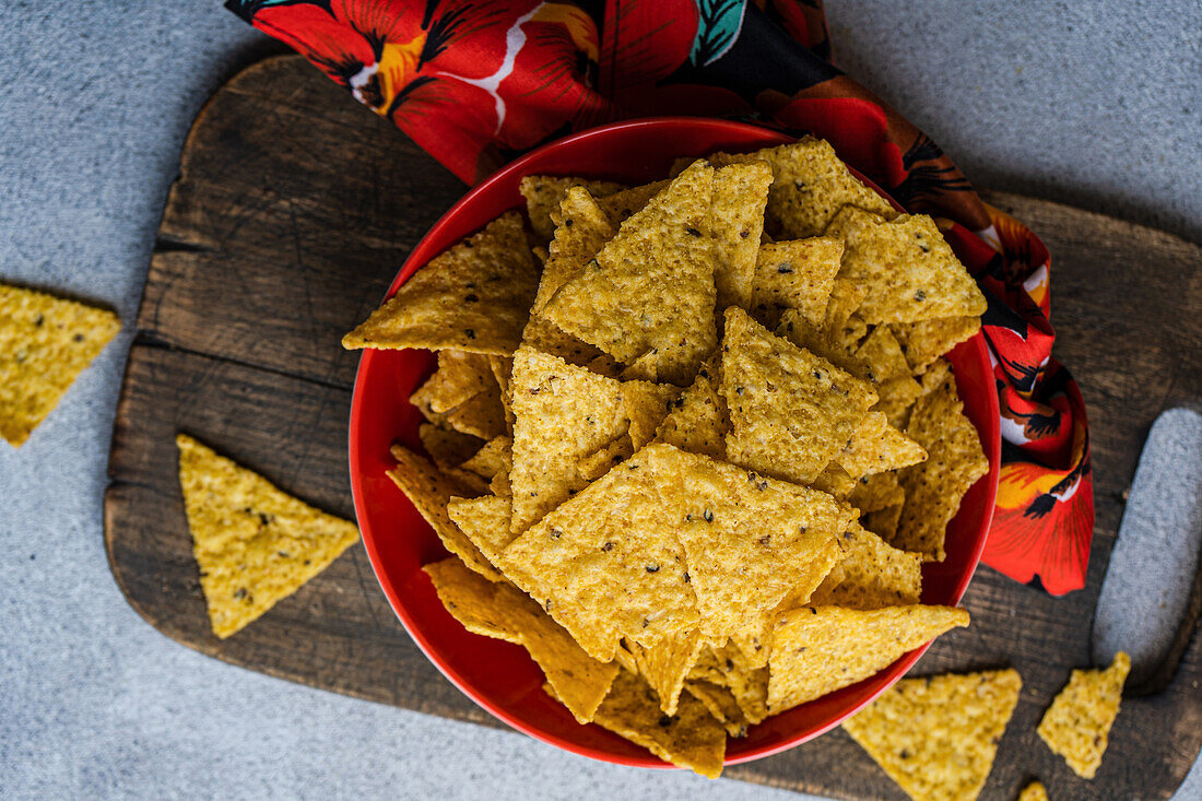 Bowl of spicy corn tortilla chips