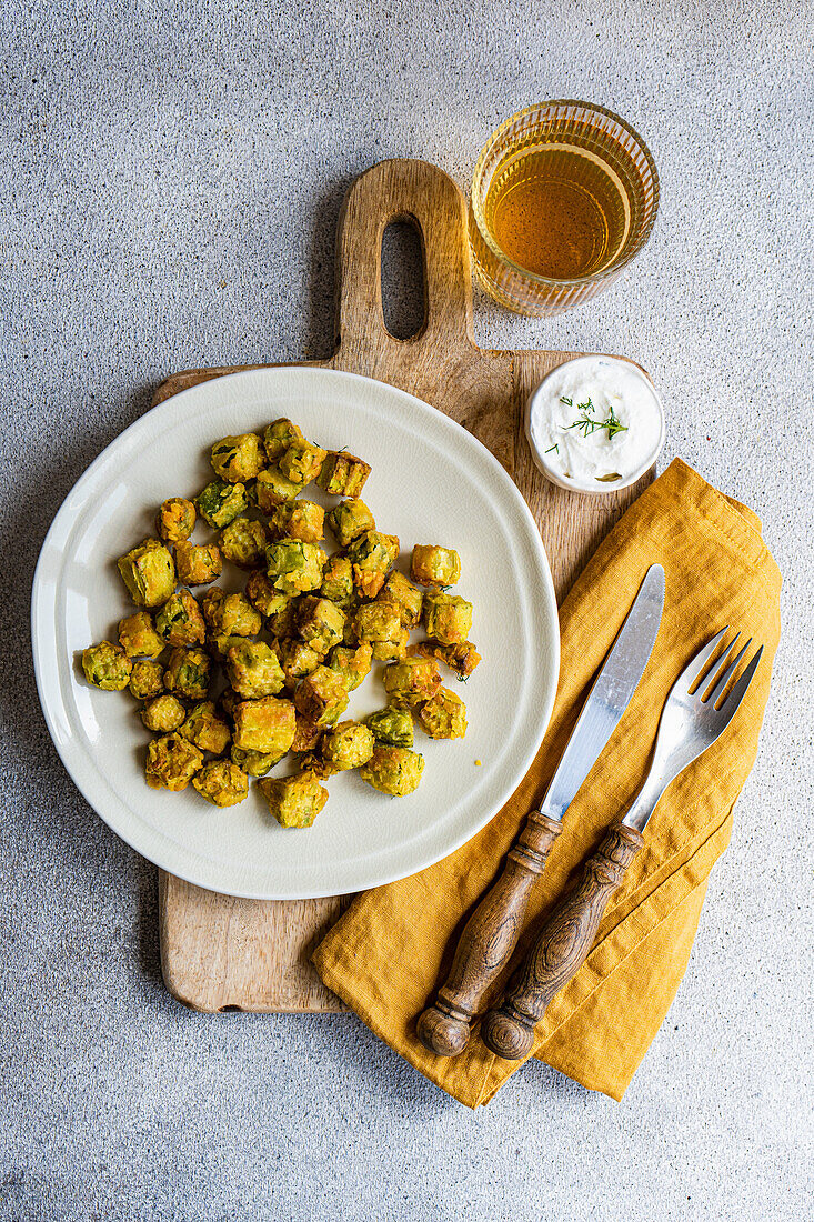 Frittierte Okra mit Sauerrahm-Dip