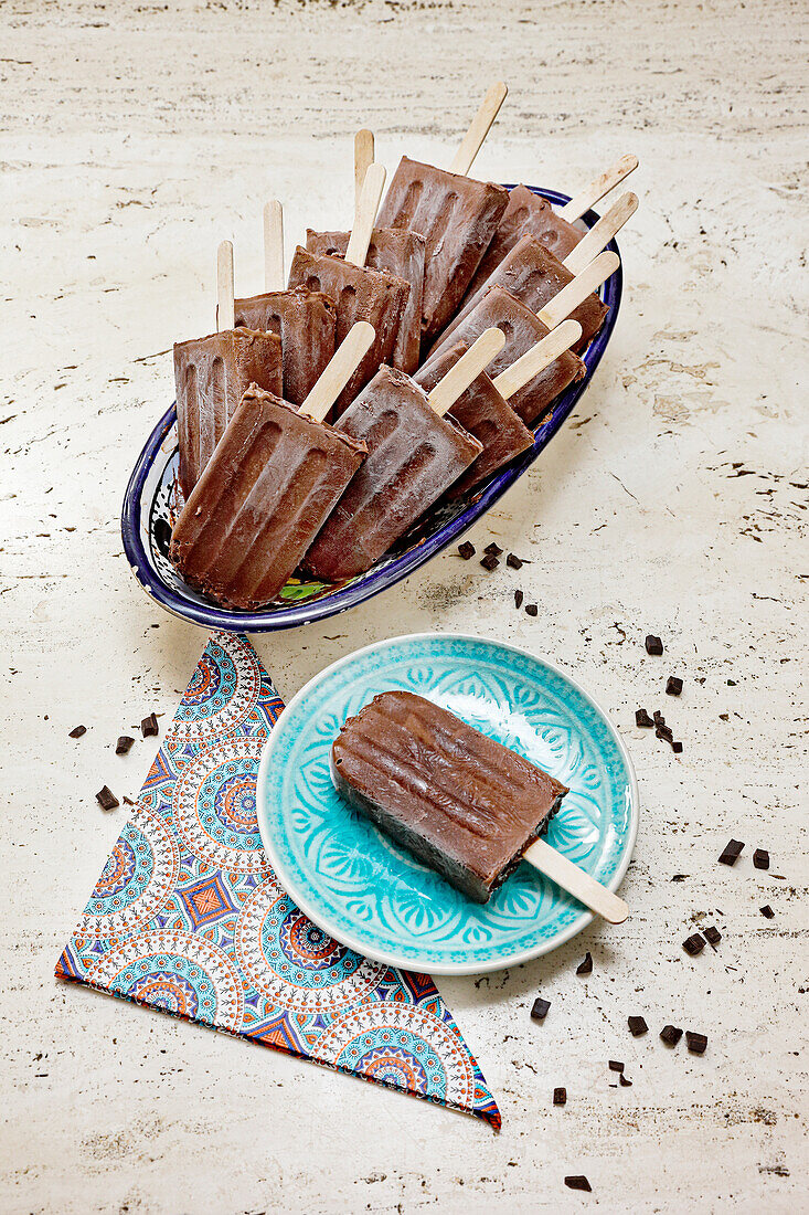 Homemade chocolate ice cream on a stick