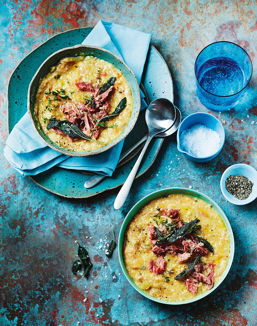 Ham and lentil soup with sage