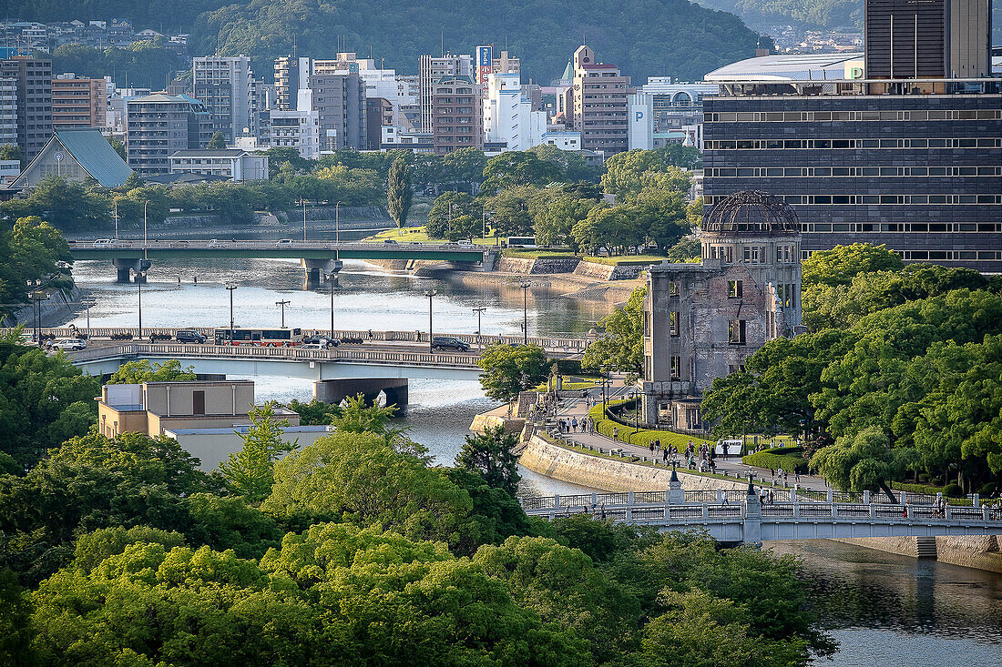 City skyline, Motoyasu river with A-Bomb Dome, Hiroshima, Japan