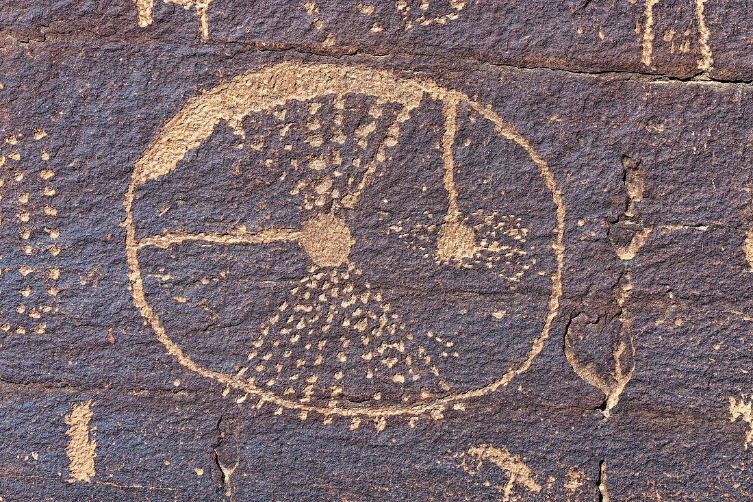 A pre-Hispanic Native American rock art or petroglyph panel in Daddy's Canyon, a tributary of Nine Mile Canyon, Utah.