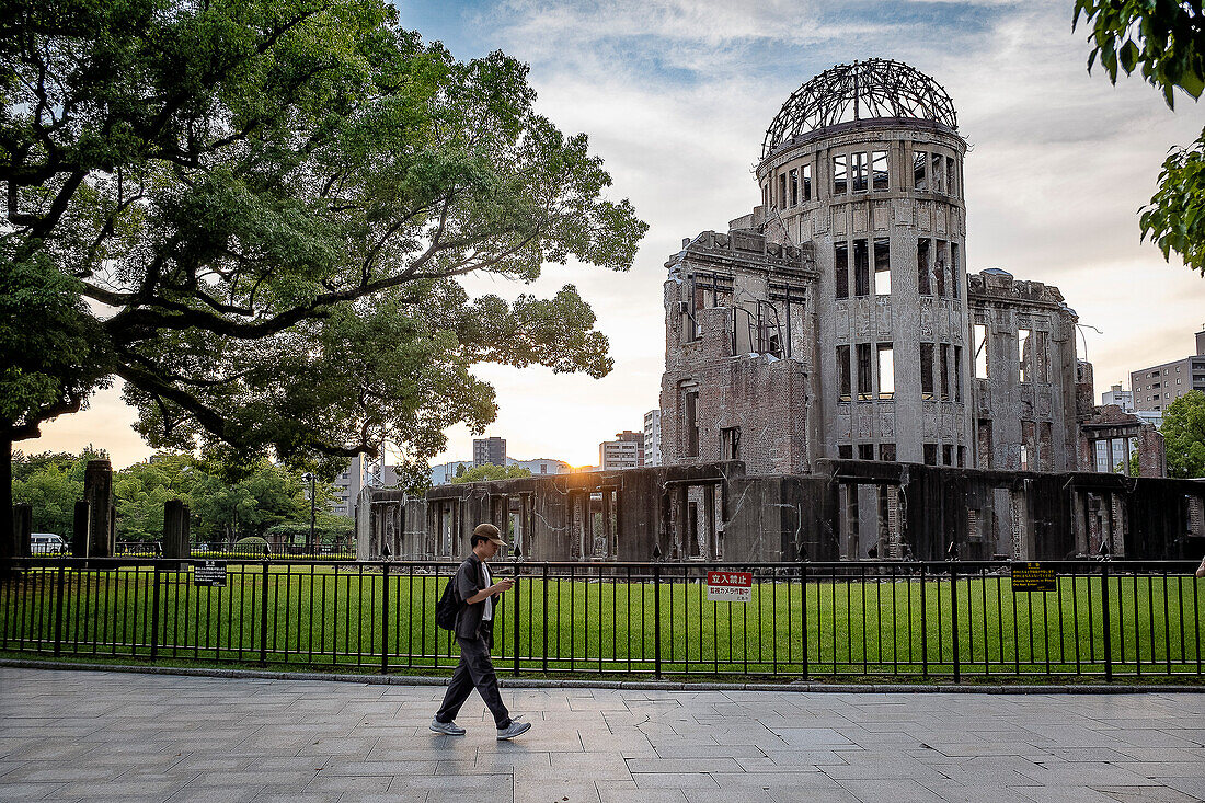 Hiroshima Peace Memorial (Genbaku Dome, Atomic Bomb Dome or A-Bomb Dome) and Motoyasu River in Hiroshima, Japan