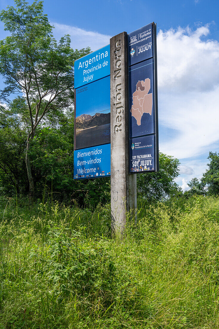 The sign at the border between Salta & Jujuy on Route 9 in the Yungas rainforest between Salta & San Salvador de Jujuy, Argentina.