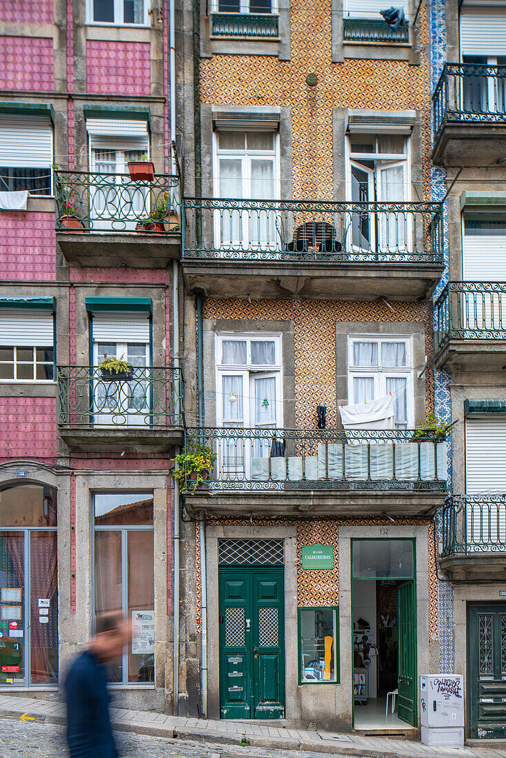 Porto, Portugal, Apr 15 2017, Colorful building facade with unique architecture in Porto, Portugal.