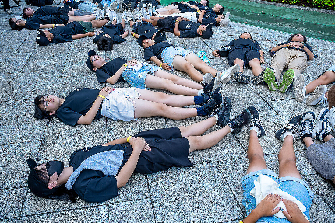 Performance in memory of the victims of the atomic bombing at 8:15 on August 6, in Peace Memorial Park, during the 79th anniversary, Hiroshima, Japan