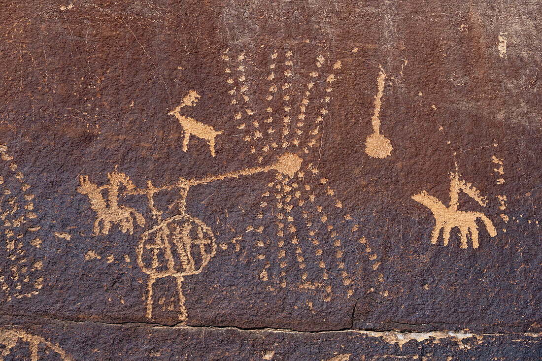 A pre-Hispanic Native American rock art or petroglyph panel in Daddy's Canyon, a tributary of Nine Mile Canyon, Utah.