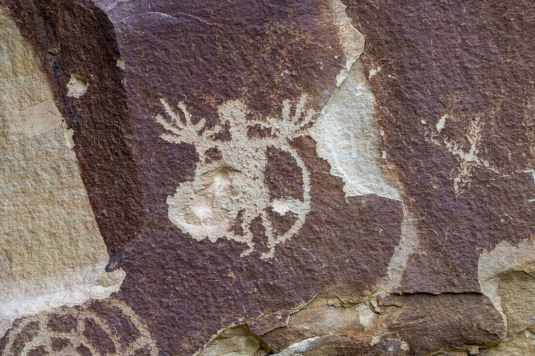 A pre-Hispanic Amerindian rock art petropglyph panel of the Fremont Culture in Nine Mile Canyon, Utah.