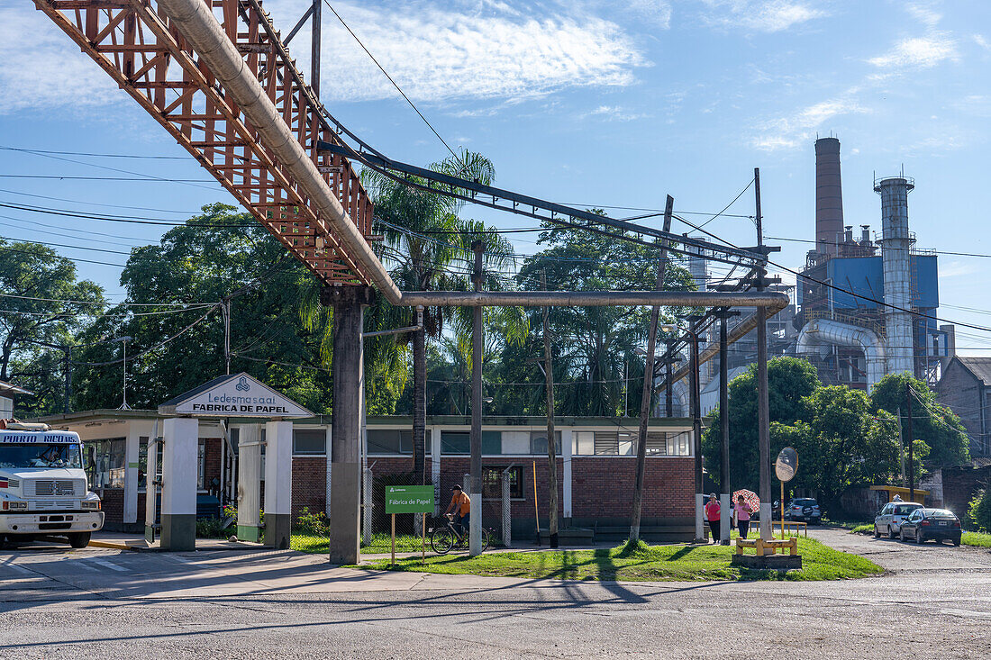 Entrance to the paper factory at the Ledesma SAAI agro-industrial plant, Libertador General San Martin, Argentina. The plant produces sugar from sugar cane and makes paper from the cane fibers.