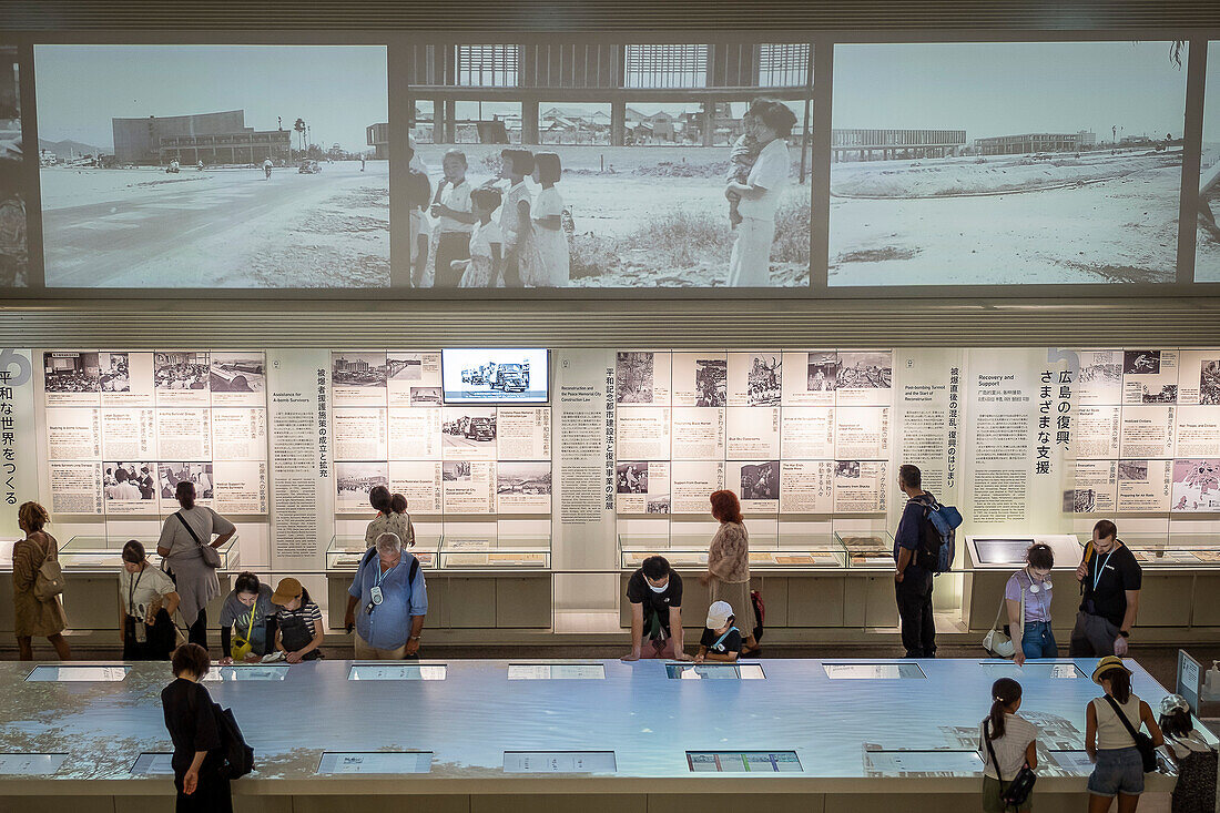 Area covering the reconstruction stage after the atomic bombing. Exhibition inside the Hiroshima Peace Memorial Museum, Hiroshima, Japan