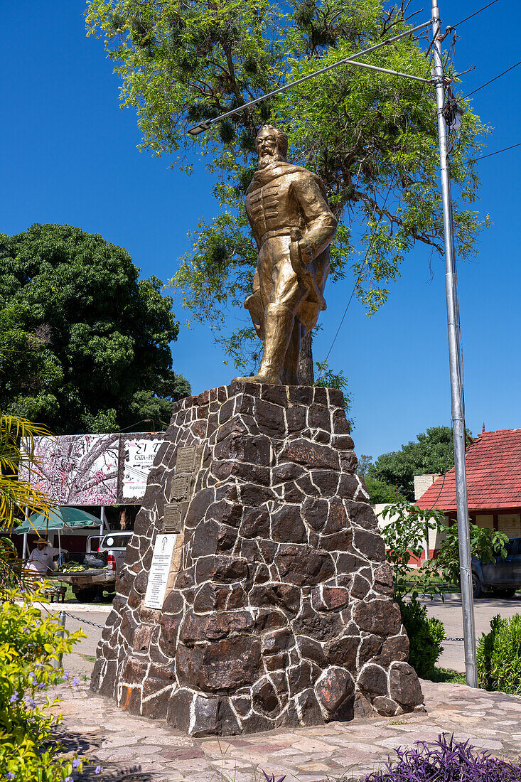 Bronze memorial statue of General Miguel de Guemes, a hero of the Argentine War of Independence, in Tartagal, Argentina.