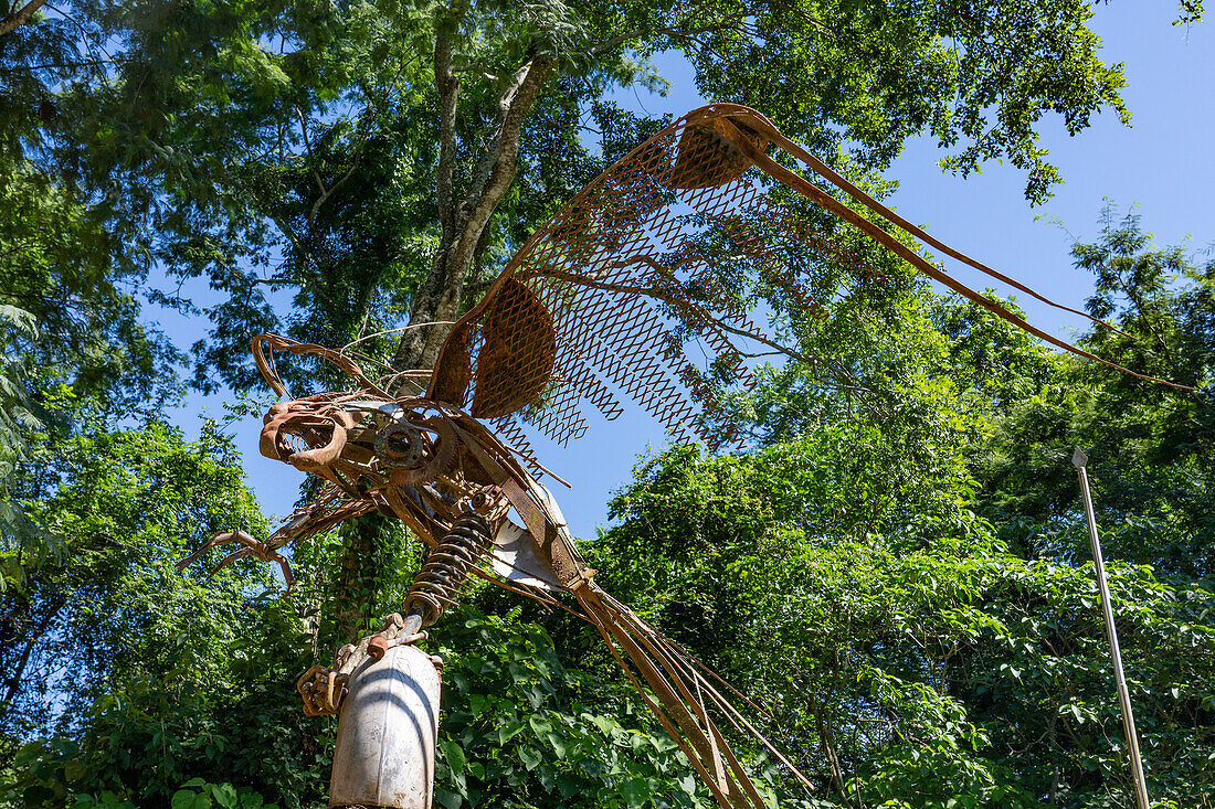 Metal sculpture of a large bird at the visitors center in Calilegua National Park in Argentina.