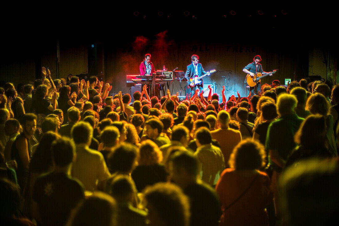 Seville, Spain, July 21 2017, Vibrant live performance by pop singer Jaime Urrutia with an enthusiastic crowd in attendance, capturing the excitement and energy of the event.