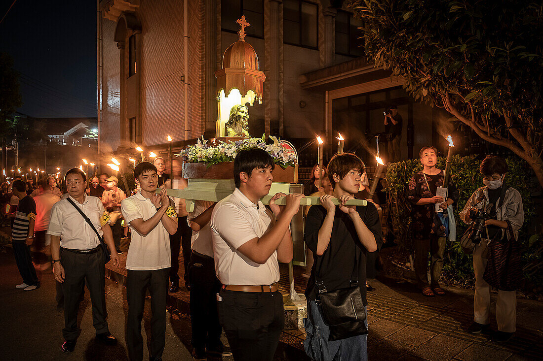 Torchlight procession on August 9th, every year, in memory of the victims of the atomic bomb. Start from Urakami Cathedral and ends Peace Park, , Nagasaki, Japan