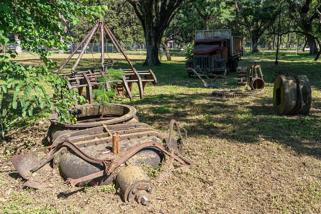 Old abandoned equipment from the plantation at the Museum of the Sugar Industry, San Miguel de Tucumán, Argentina.