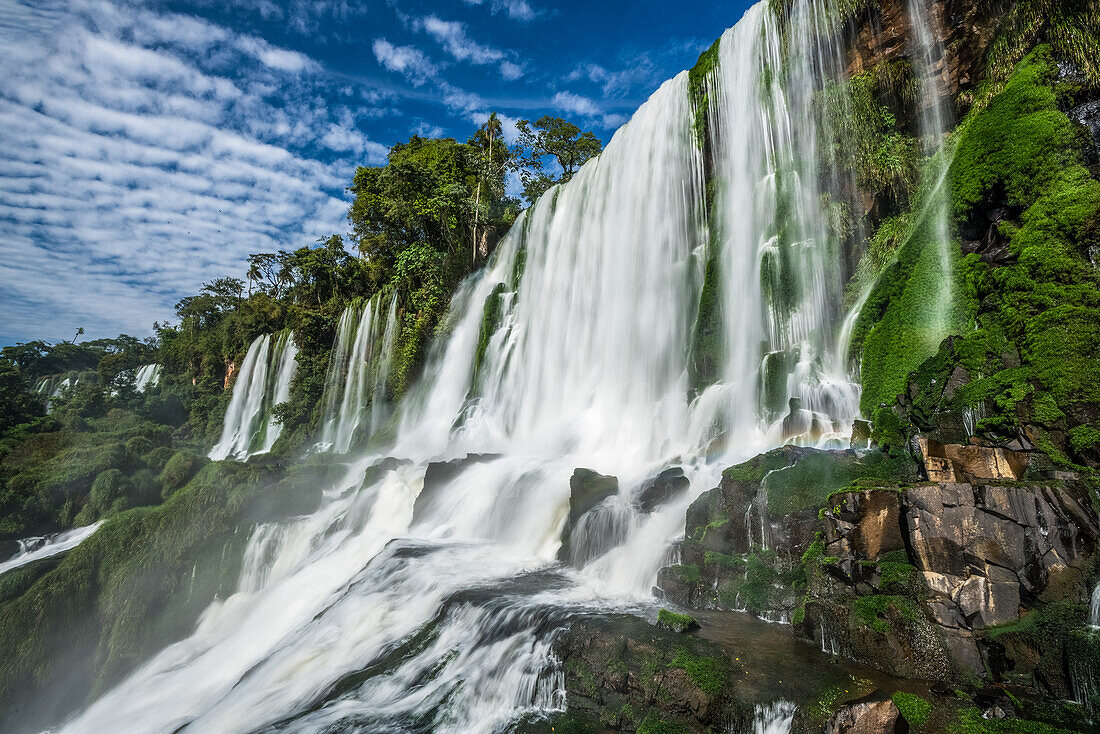 Iguazu Falls National Park in Argentina. A UNESCO World Heritage Site. Pictured are Bossetti Falls with the Adam and Eve Falls at left.