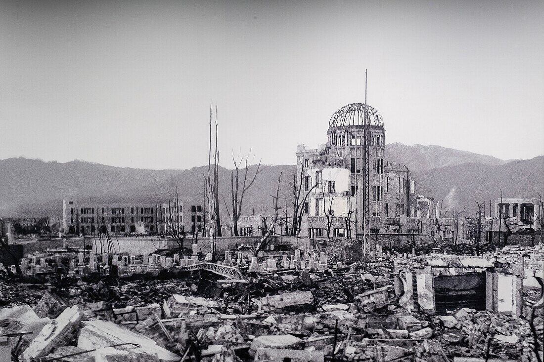 photo of Hiroshima after the atomic bomb explosion, Hiroshima Peace Memorial Museum, Hiroshima, Japan