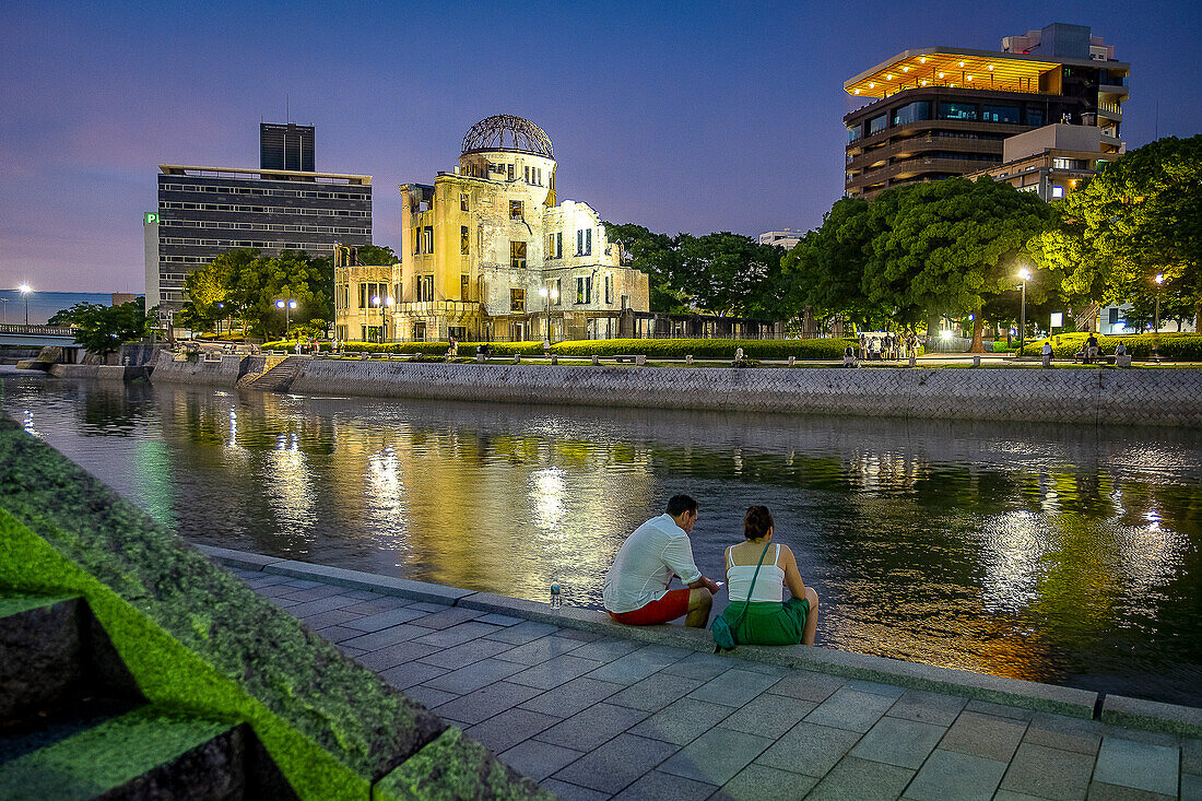 Hiroshima Peace Memorial (Genbaku Dome, Atomic Bomb Dome or A-Bomb Dome) and Motoyasu River in Hiroshima, Japan