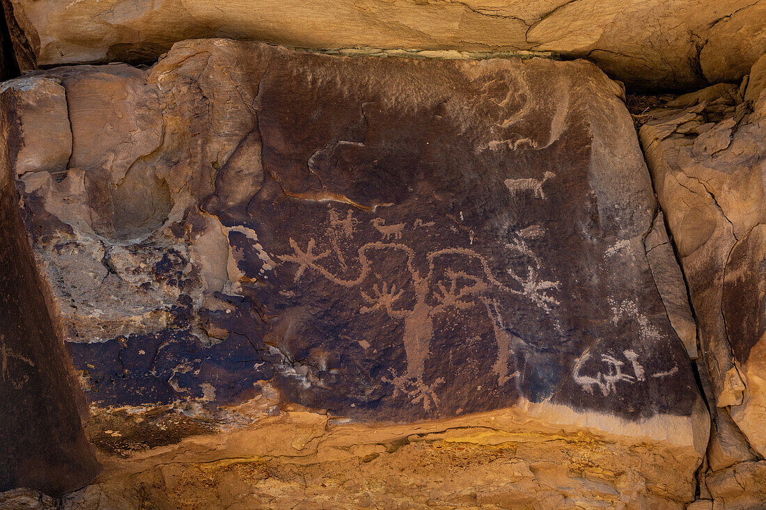 The Four Hands panel, a pre-Hispanic Native American Fremont Culture rock art petroglyph panel in Nine Mile Canyon, Utah.