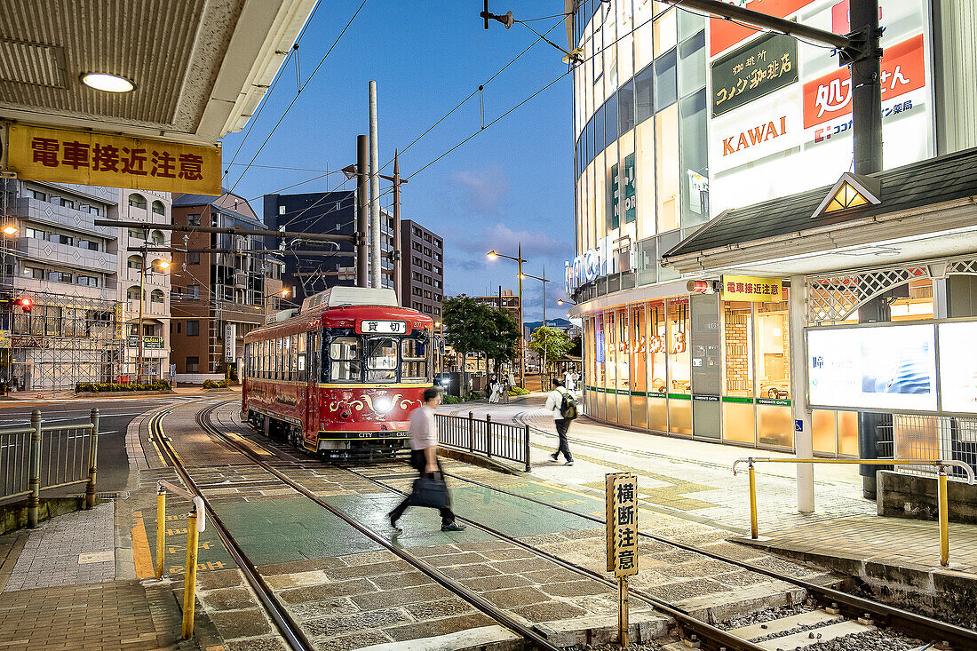 Tram in Atomic Bomb Museum tram station. The trams began service in 1915 and has been running ever since, Nagasaki, Japan