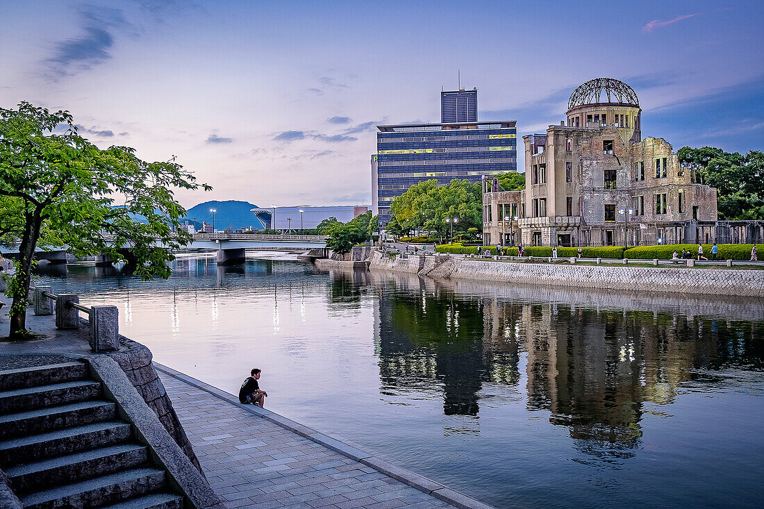 Hiroshima Peace Memorial (Genbaku Dome, Atomic Bomb Dome or A-Bomb Dome) and Motoyasu River in Hiroshima, Japan