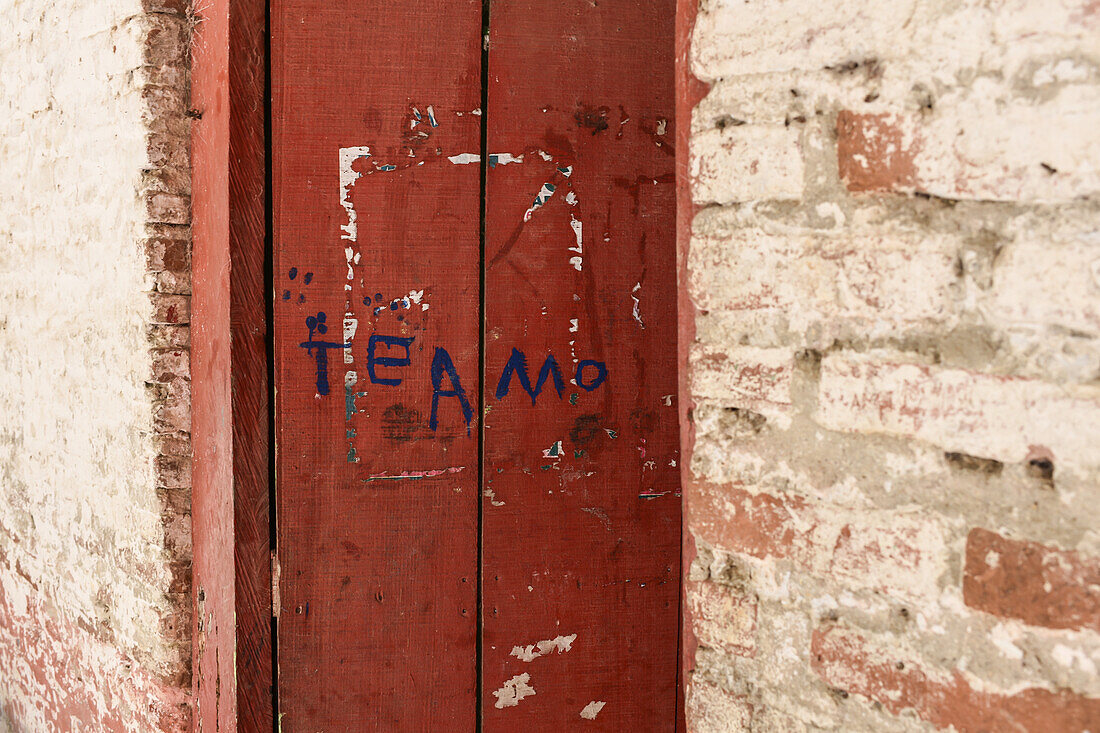 Te Amo - Spanish for I love You - written on an old wooden door, Colombia