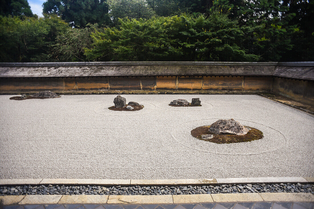 Japanese zen garden at Ryoan-Ji Temple in Kyoto