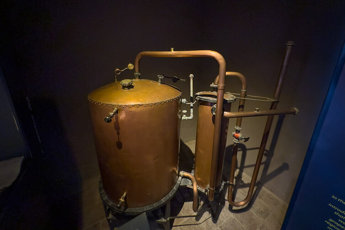 A vintage copper wine pastuerizer in the Museo de la Vid y el Vino or Museum of the Vine and the Wine in Cafayate, Argentina.