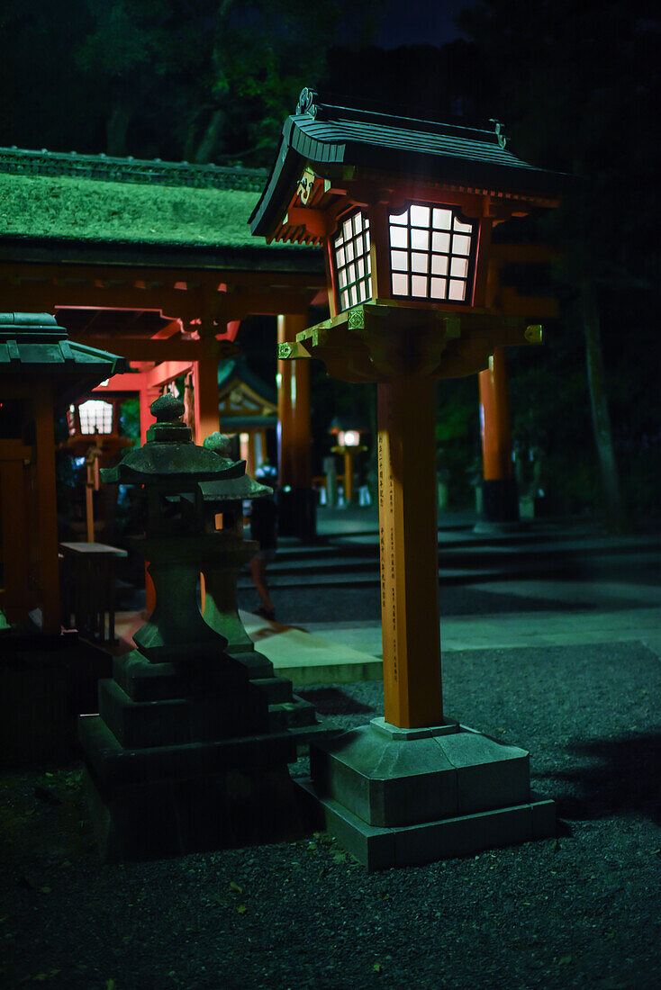 Exploring Fushimi Inari Taisha temple at night, Kyoto, Japan