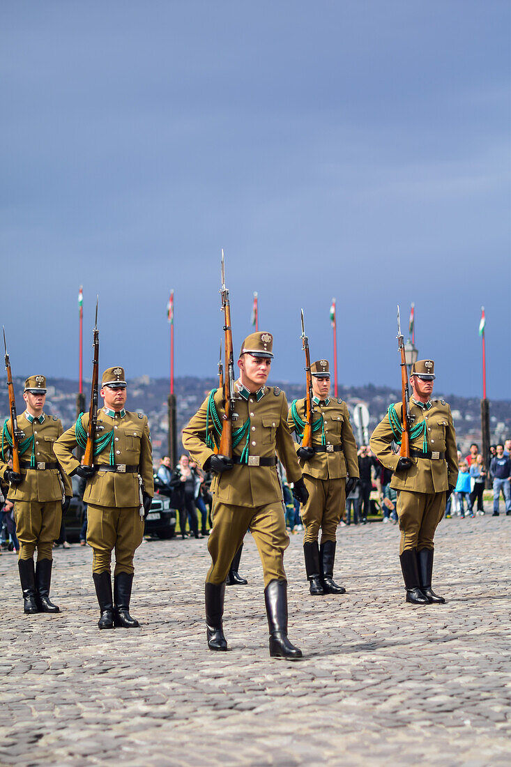 Changing of the Guard in Sandor Palace of Budapest, Hungary