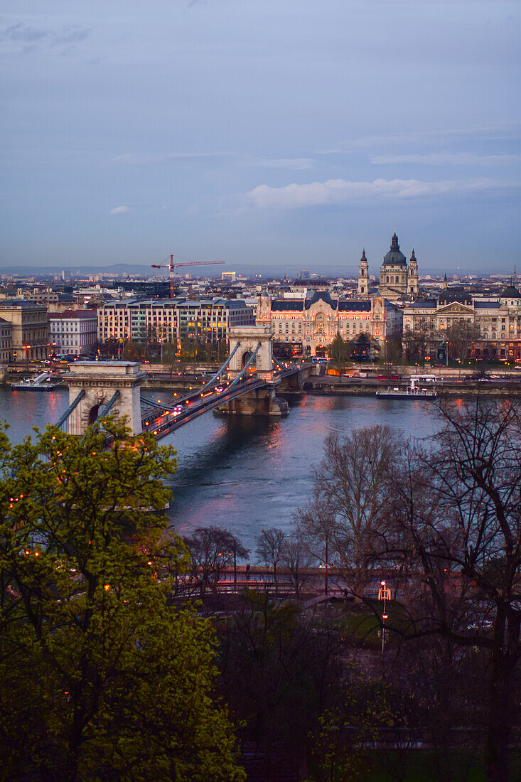 St. Stephen's Basilica and Szechenyi Chain Bridge in Budapest, Hungary